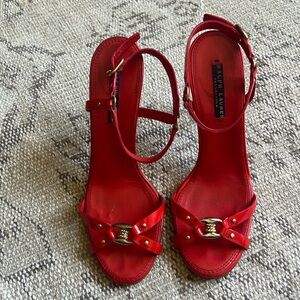Red patent leather Purple Label Ralph Lauren Collection nautically strappy heels